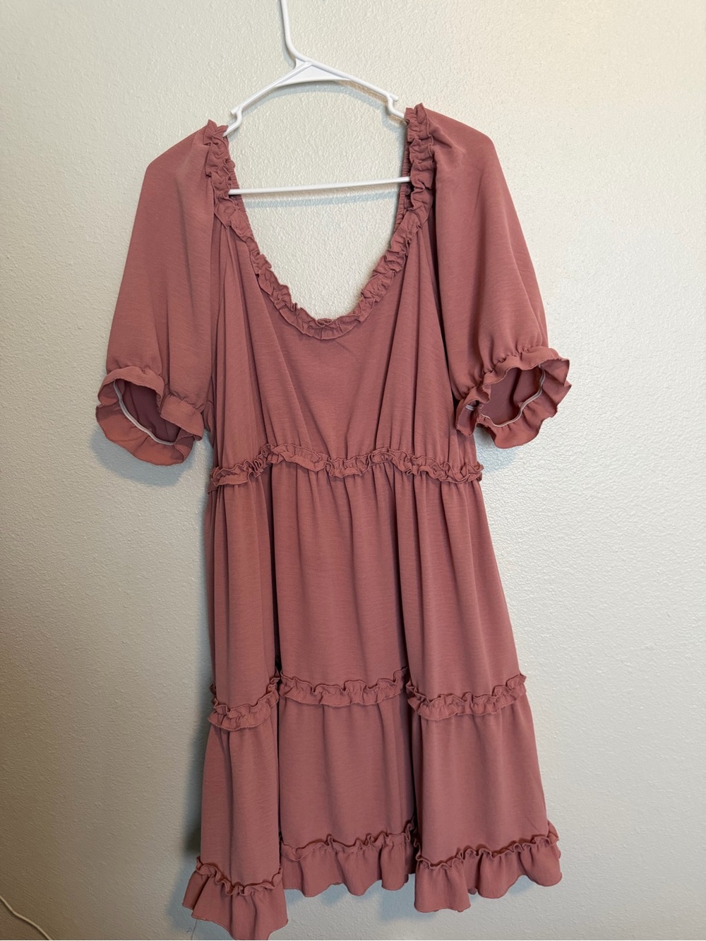 Inspired Hearts Ruffled Tiered Mini Dress in Mauve
